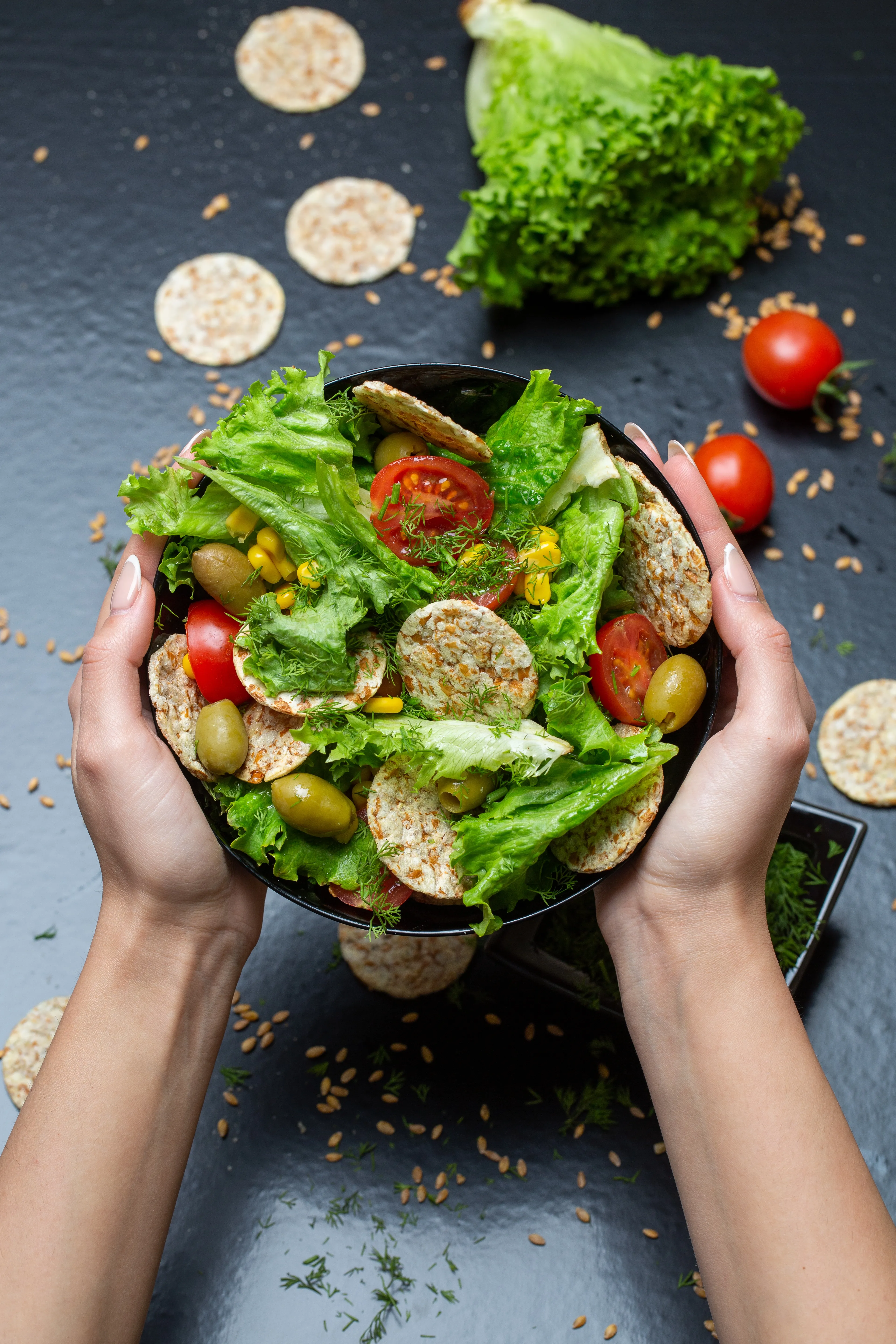 A balanced plate showing vegetables, protein-rich food, grains and colourful additions